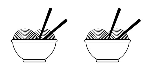 Two bowl and eating chopsticks. thai, Japanese or Asian cuisine.Cartoon bowl and eating chopsticks or Chinese chopsticks. In Chinese, chopsticks means kuizi. Food, sushi, noodles. Thai, Japanese or As