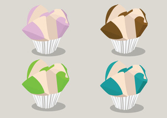 Bolu Kukus. Indonesian traditional steamed cake. Colorful cakes and have a sweet taste.