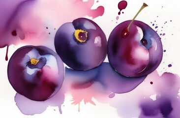 Plum painted in watercolor