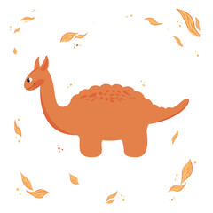 Cute dinosaur white isolated background. Children's pattern in flat cartoon style. Cute funny dinosaur for nursery, print, packaging and clothing.