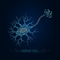 Nerve cell in electronic form glowing between information connecting lines. Medical science of technology digital hi tech. Futuristic digital circuit board innovative health care. Vector EPS10.