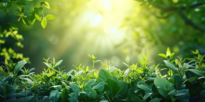 banner background with closeup of forest green plants