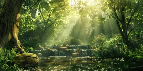 Fototapeten Beautiful fantasy tropical forest nature landscape © PNG WORLD