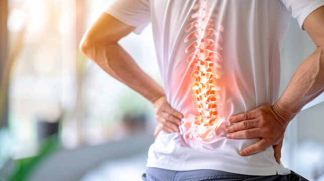 Person specifically suffering from low back pain. Illustration. AI Generated