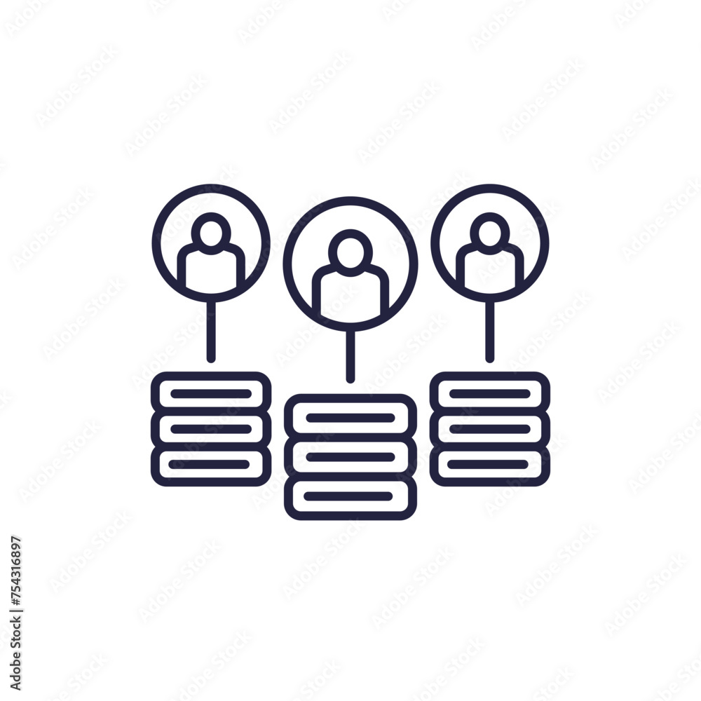 Poster cdn line icon with users, content delivery network vector