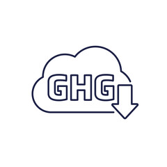 GHG reduction icon, reduce greenhouse gas line vector