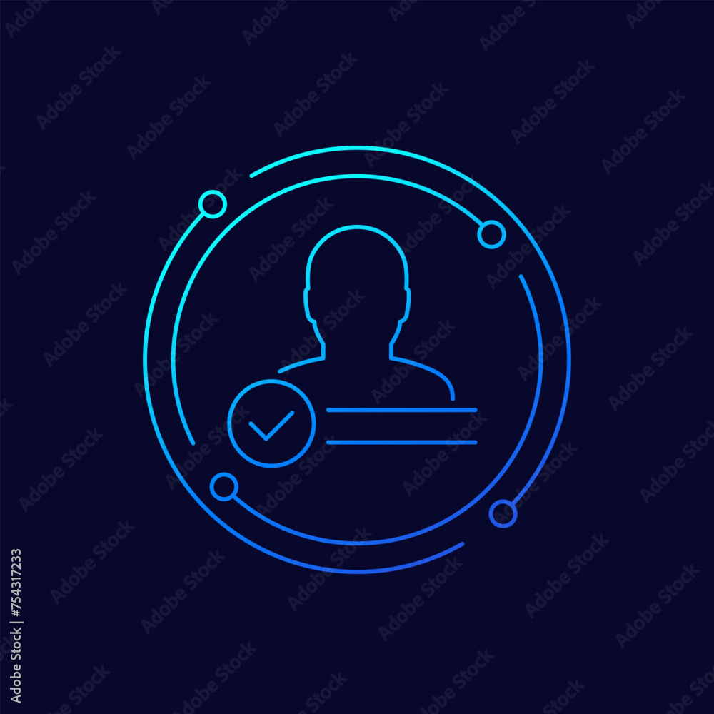 Poster account verified icon, user and check mark linear design