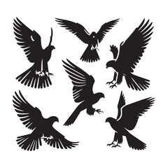 Swoop and Soar: Vector Falcon Silhouette Collection for Majestic Bird of Prey Designs, Wildlife Illustrations, and Nature Artwork.