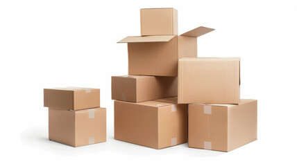 A neat stack of cardboard boxes on a plain white background.