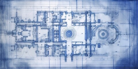 Generative AI, Blue print floor plan, architectural background, technical draw