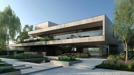 Obraz premium Modern real estate exterior architecture of luxury home in beautiful villa,New architecture, beautiful modern house outdoors at sunset