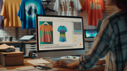 A designer working on a fashion project on the computer.