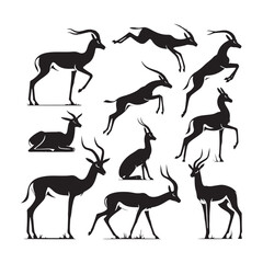 Graceful Gazelles: Vector Gazelle Silhouette Set for Elegant Wildlife Designs, Nature Illustrations, Gazelle black vector.