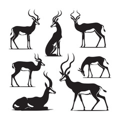 Graceful Gazelles: Vector Gazelle Silhouette Set for Elegant Wildlife Designs, Nature Illustrations, Gazelle black vector.