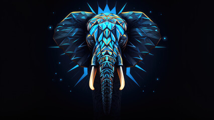 Vivid Digital Art: elefant Snorting in Neon Color Illustration
 - obrazy, fototapety, plakaty
