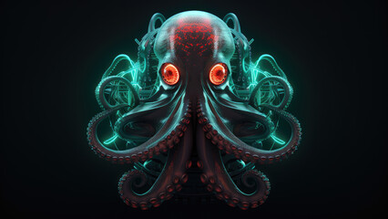 Vivid Digital Art: octopus Snorting in Neon Color Illustration
