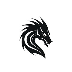 Fototapeta premium Dragon black icon on a white background in minimalism сreated with Generative Ai