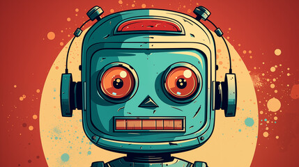 Fototapeta premium Cheerful Retro Robot Floating in Space