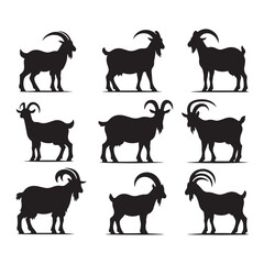 Mountain Majesty: Vector Goat Silhouette Collection for Nature Designs, Wildlife Illustrations, and Outdoor-themed Artwork.