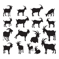 Mountain Majesty: Vector Goat Silhouette Collection for Nature Designs, Wildlife Illustrations, and Outdoor-themed Artwork.