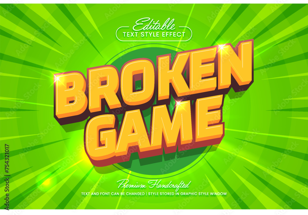 Poster Broken game 3D vector text effect graphic style. Editable vector headline and title template.