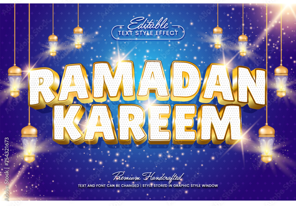 Aufkleber ramadan kareem 3d vector text effect graphic style. editable vector headline and title template.