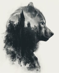 Wolf and Castle Double Exposure Illustration