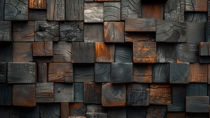 Modern aesthetic wall decor with textured dark wooden panels and metal accents