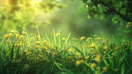 Happy spring background. Plants of grassland in spring day