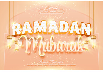 Ramadan mubarak 3D vector text effect graphic style. Editable vector headline and title template.