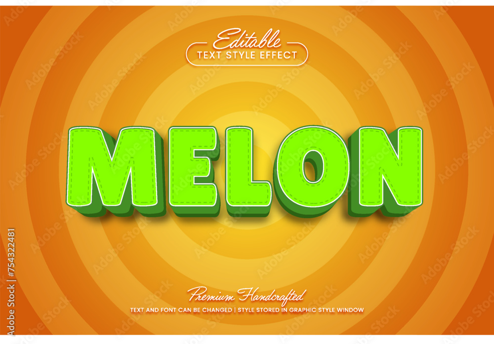 Poster melon fruit 3d vector text effect graphic style. editable vector headline and title template.