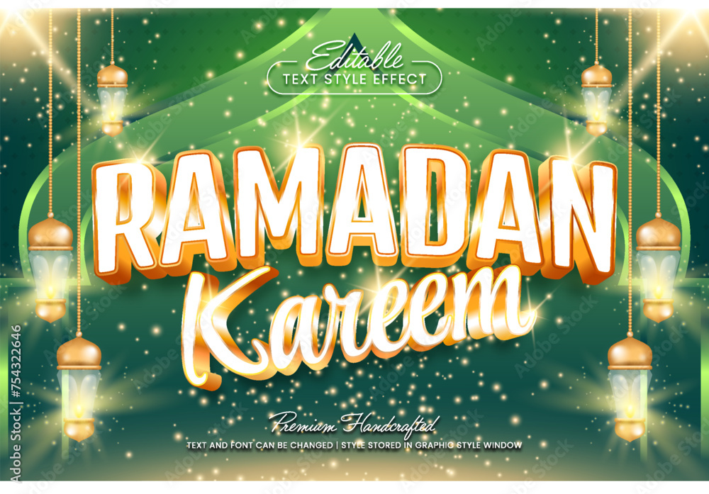 Aufkleber ramadan kareem 3d vector text effect graphic style. editable vector headline and title template.