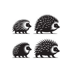 Prickly Pals: Vector Hedgehog Silhouette Set for Charming Wildlife Designs, Nature Illustrations, and Garden-themed Artwork.