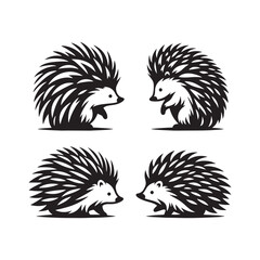 Prickly Pals: Vector Hedgehog Silhouette Set for Charming Wildlife Designs, Nature Illustrations, and Garden-themed Artwork.