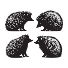 Prickly Pals: Vector Hedgehog Silhouette Set for Charming Wildlife Designs, Nature Illustrations, and Garden-themed Artwork.