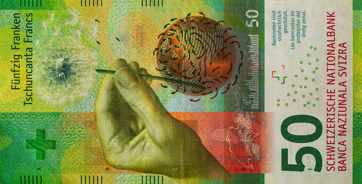 Closeup of 50 Swiss franc banknote