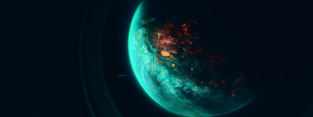 Blue planet in space. Universe and planet. 3D-Rendering.