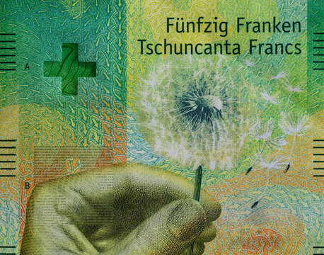 Closeup of 50 Swiss franc banknote