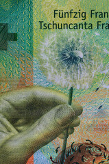 Closeup of 50 Swiss franc banknote