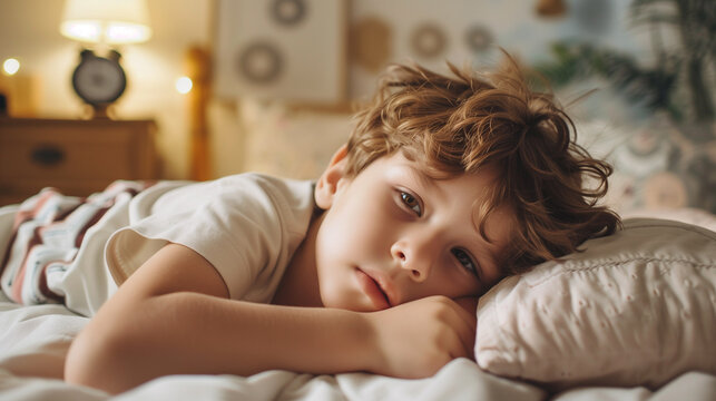 A 3-5 year old boy does not want to sleep, lies in his bed and struggles with sleep