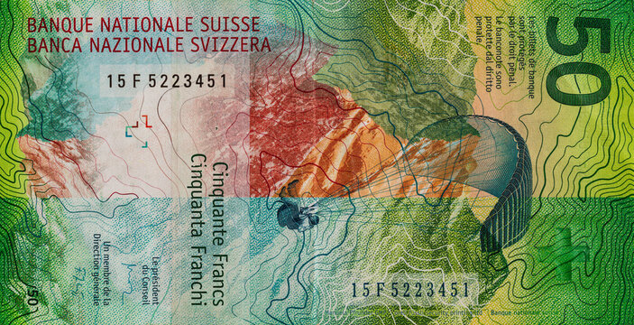 Closeup of 50 Swiss franc banknote