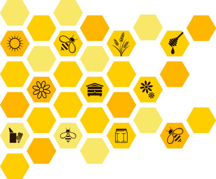 Yellow honeycombs set with beekeeping symbols