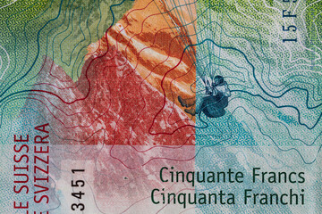 Closeup of 50 Swiss franc banknote