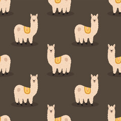 Naklejka premium cute llama seamless pattern