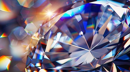 Brilliant Diamond Close-Up with Colorful Light Reflections Close-up of a brilliant diamond reflecting a spectrum of colors, showcasing the gem's intricate facets and fiery scintillation.

 - obrazy, fototapety, plakaty