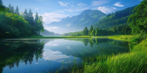 panorama of morning wild nature high in mountains