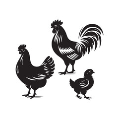 Poultry Perfection: Vector Hen Silhouette Collection for Farmyard Designs, Animal Illustrations, and Rustic-themed Artwork. Black hen vector.