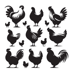 Poultry Perfection: Vector Hen Silhouette Collection for Farmyard Designs, Animal Illustrations, and Rustic-themed Artwork. Black hen vector.