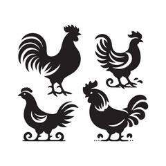 Fototapeta na wymiar Poultry Perfection: Vector Hen Silhouette Collection for Farmyard Designs, Animal Illustrations, and Rustic-themed Artwork. Black hen vector.