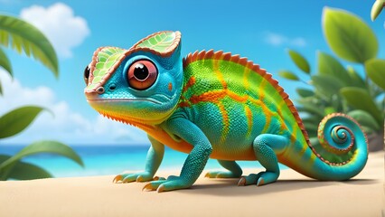 Cute Funny Cartoon Chameleon Art Animated Banner 3D